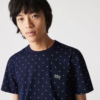 Lacoste Crewneck Polka Dotted Cotton T-shirt Pánské - Tričko Tmavě Blankyt Blankyt | CZ-G5y4pR